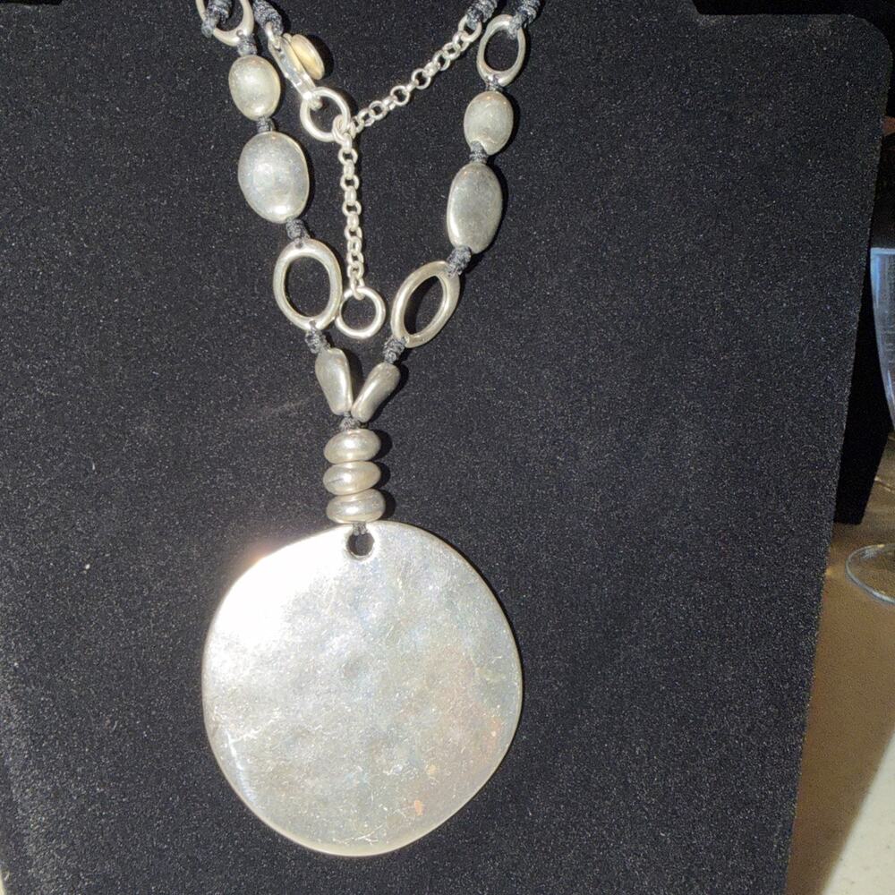 Bella Uno Large Hammered Circular Necklace Silver Tone